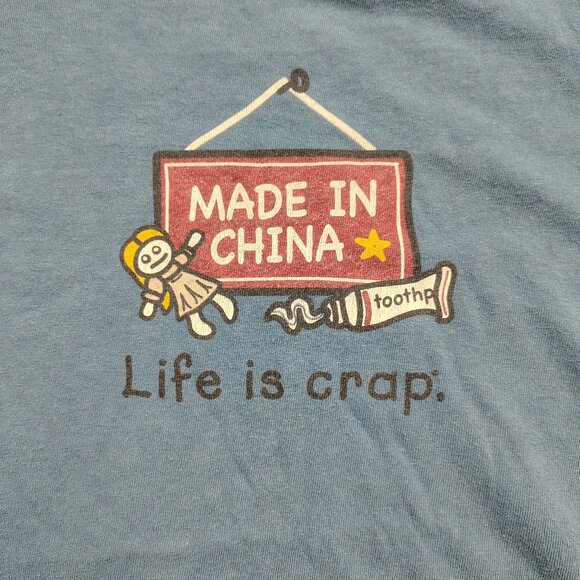 LIFE IS CRAP T-Shirt Men's Medium Blue Made In China Graphic Cotton Short Sleeve - Picture 2 of 9